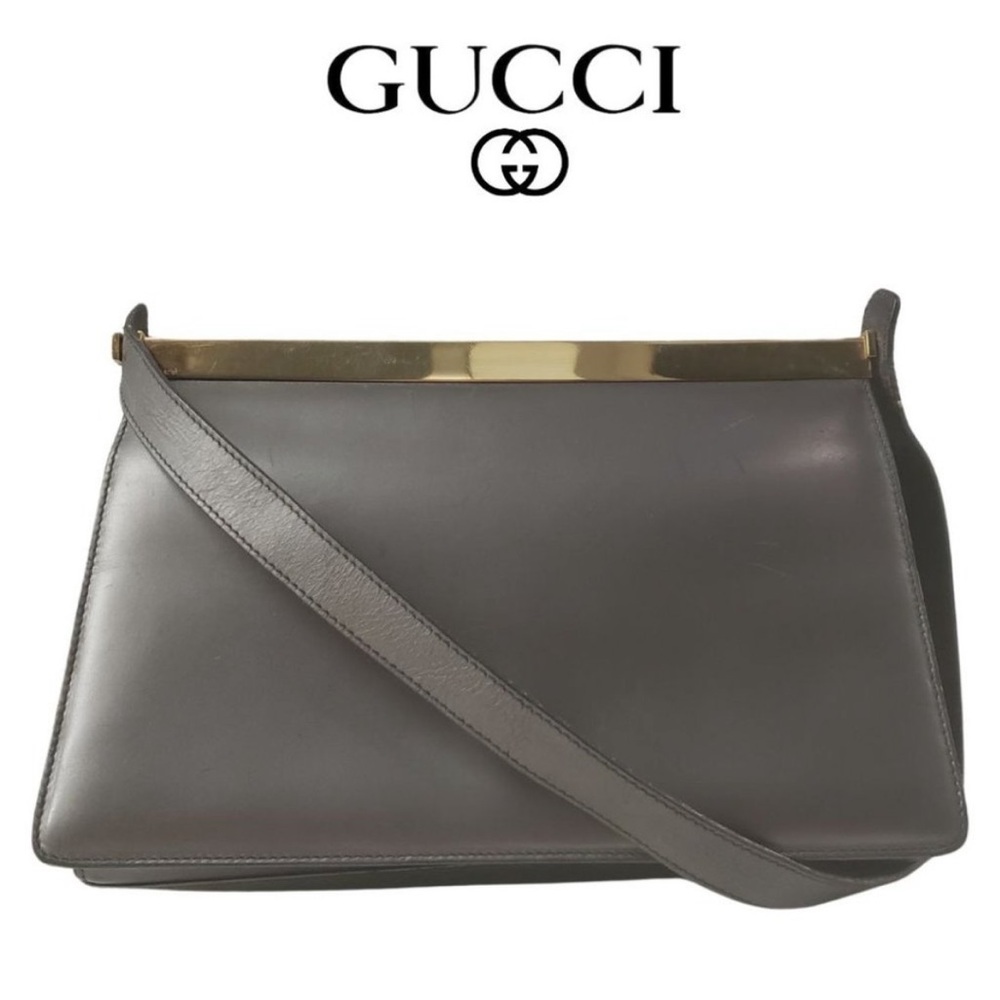 Authentic Vintage GUCCI Metallic Grey Leather Front Flap Shoulder Bag Purse